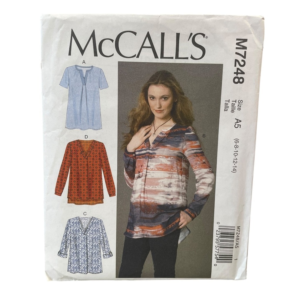 McCall's Sewing Pattern Misses 6-14 M7248 Pullover Tops Tunic Uncut FF